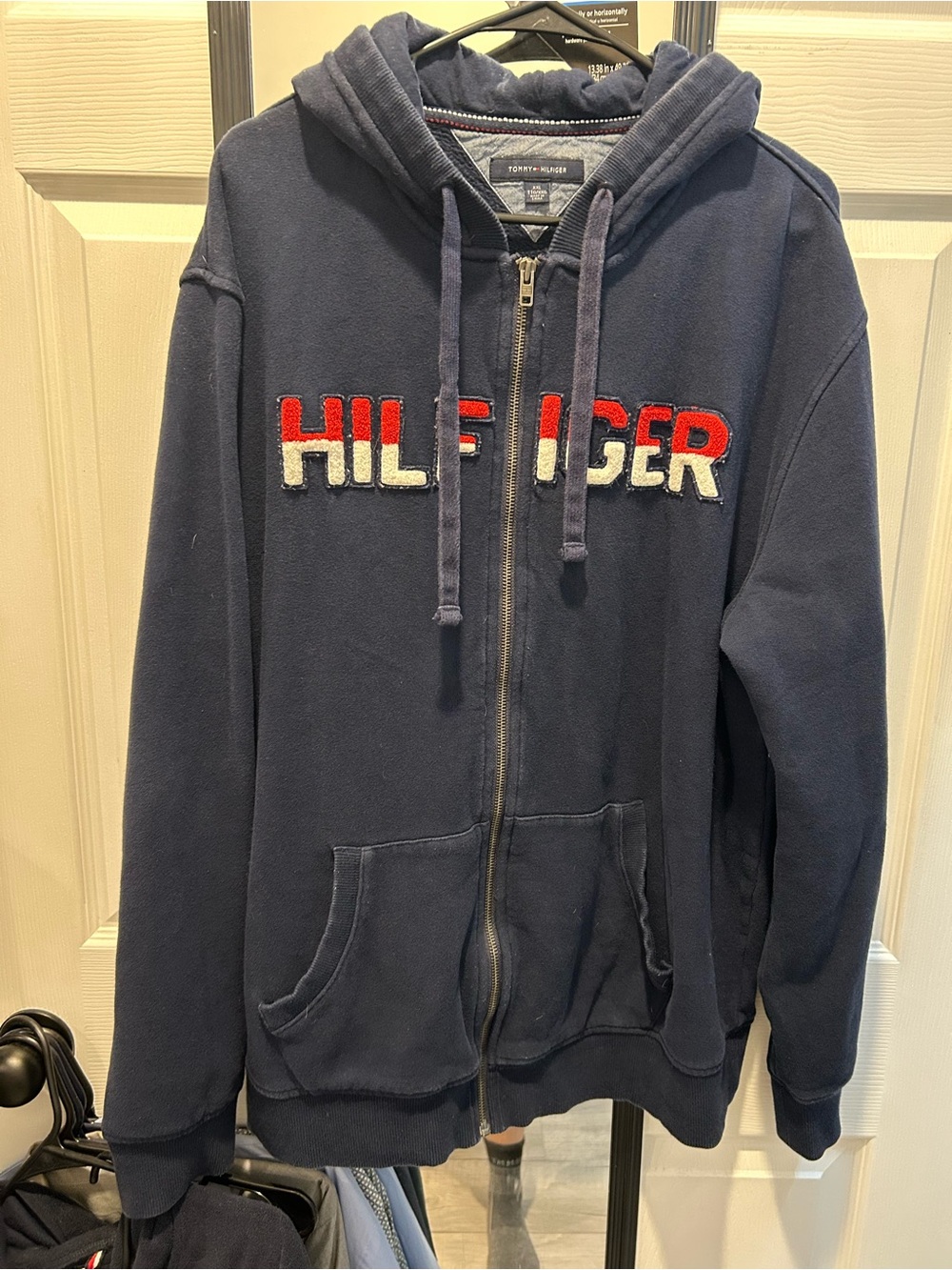 Tommy Hilfiger Navy Full-Zip Hoodie with Red & White Logo